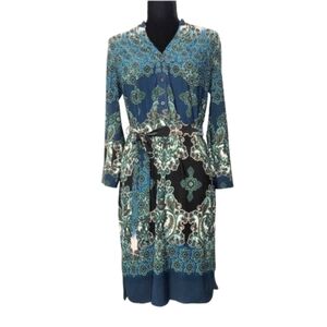 DM Collection Women's Teal Multicolor Long Sleeve Dress Size 6